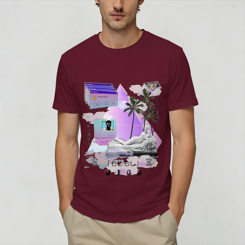 Frutiger Aero World Vaporwave Футболка Унисекс Сумасшедшая Чистый Хлопок Футболка Круглый Вырез Короткий Рукав Футболки Одежда Больших Размеров