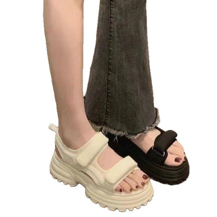 Повседневные сандалии на толстой подошве с увеличением роста женские лето 2025 новые универсальные туфли на платформе, спортивные пляжные сандалии на липучке