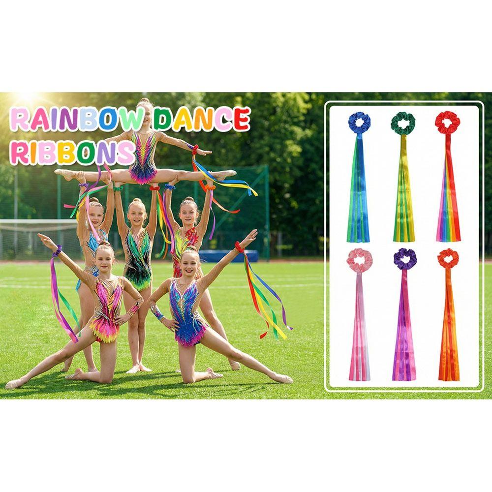 6Pcs Multicolor Wrist Streamers Multi-purpose Rainbow Dance Ribbons Dance Party