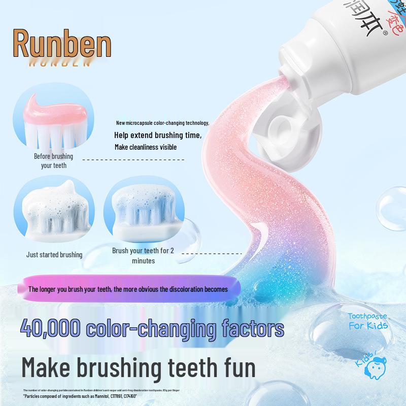 Зубная паста Runben с фтором для детей 3-12 лет | Формула против кариеса и сахара для периода смены зубов