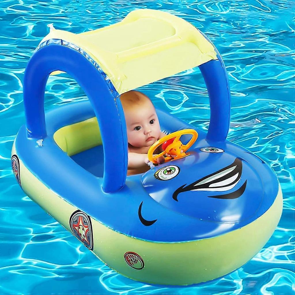 Baby Pool Float with UPF50+ Canopy Car Shaped for Toddlers 6-36 Months