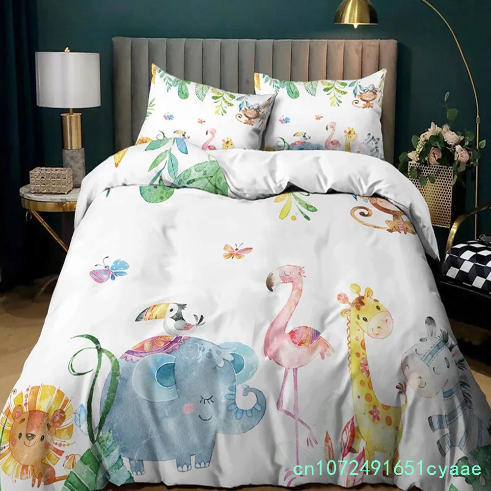 Комплект постельного белья с изображением животных Queen Cute African Animal Print Twin Комплект постельного белья из микрофибры с красочными животными джунглей для вечеринки в зоопарке Покрывало для пододеяльника