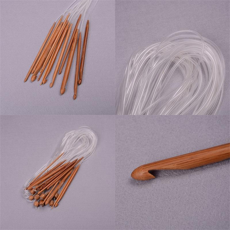 1,2 м, 48 дюймов, 12 разных размеров/набор крючков для вязания крючком из тунисского карбонизированного бамбука