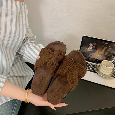 Тапочки из шерсти на толстой подошве для женщин, для ношения осенью и зимой, новые, из цельной овечьей шерсти, теплые тапочки-шлепанцы.
