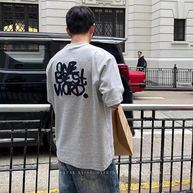 Футболка с коротким рукавом, летняя футболка для молодых мужчин и женщин, в модном уличном стиле, свободный топ с круглым вырезом и модным принтом, универсальная футболка