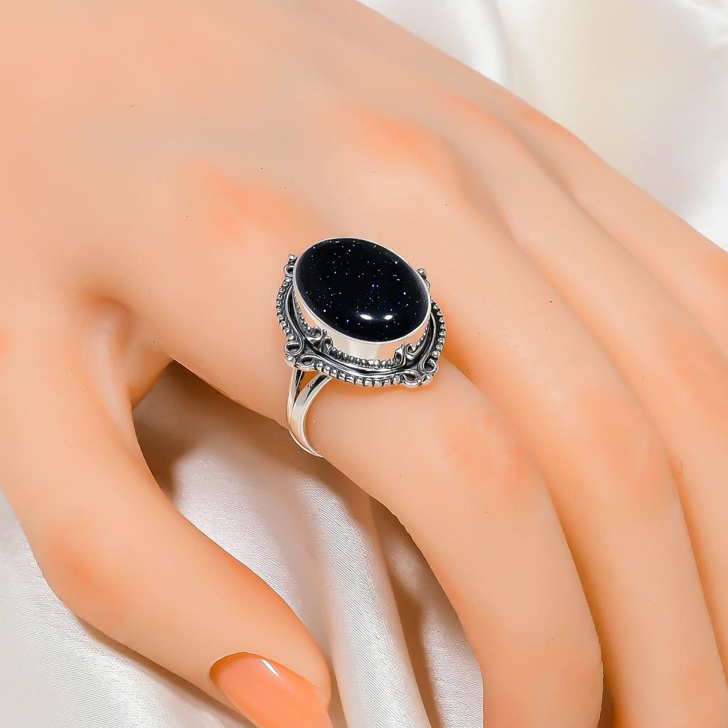 Blue Sunstone 925 Sterling Silver Ring V4561, Blue Ring, Oval Ring, Valentin's Day Gift, Gift For Her, Birthday Gift, Handmade Jewelry, Silver Jewelry