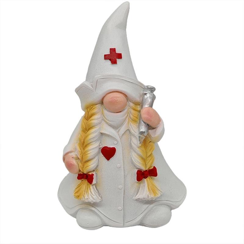 Resin Doctor Nurse Gnomes Figurine with Stethoscope Collectible Sculpture Thanksgiving Nurses Day Gift For Hospital
