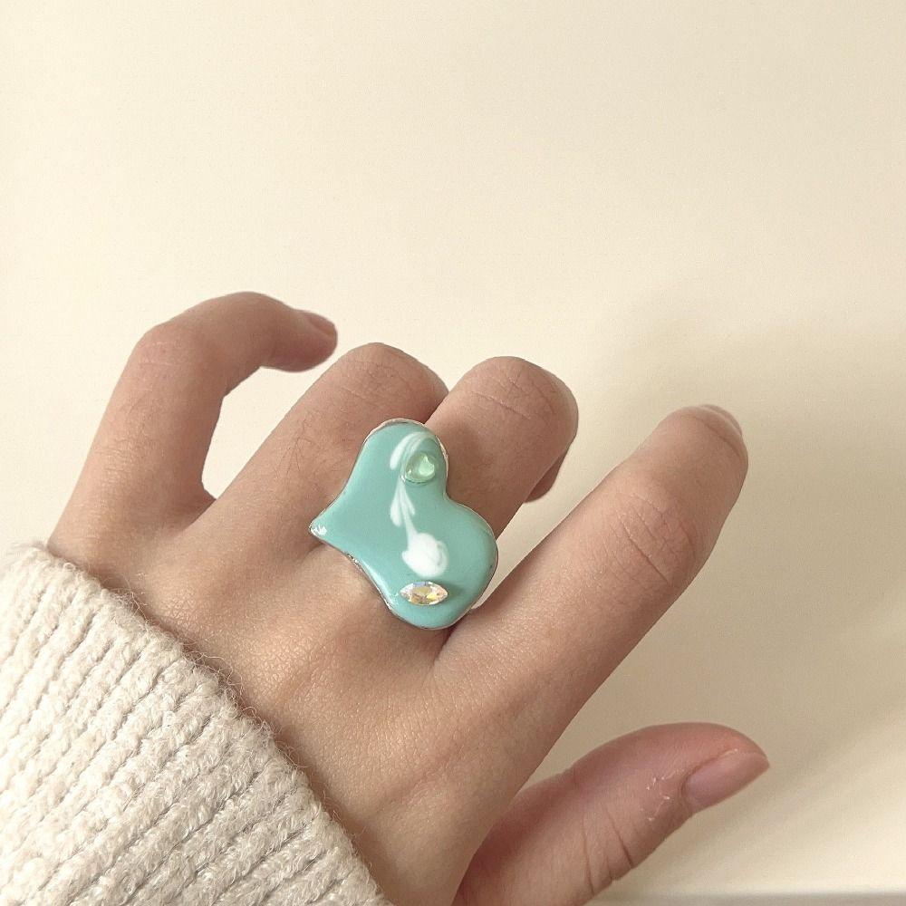 Geometric Enamel Love Heart Ring Open Ring Irregular Enamel Ring Painting Ring Women