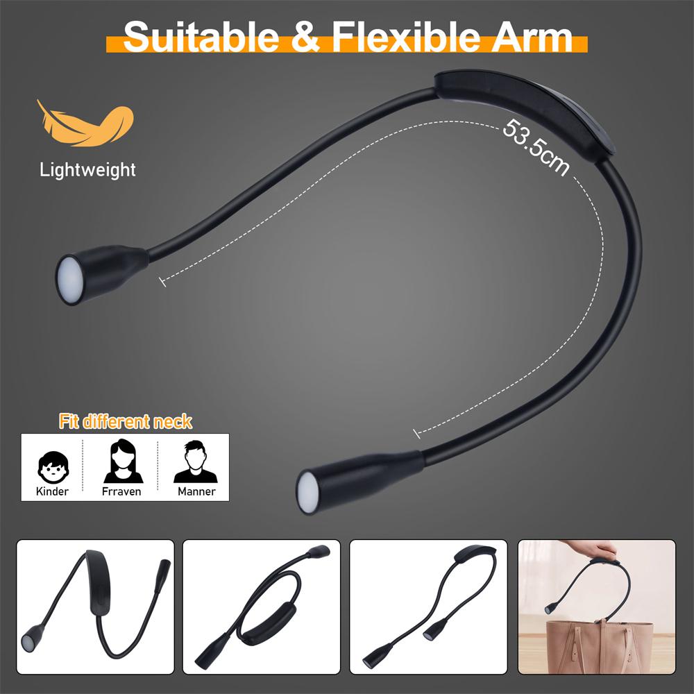 1PC LED Reading Neck Light Usb Rechargeable Book Lamp 360° Flexible Arm Reading Book Light Read Neck Lamp Study Reading Night Light