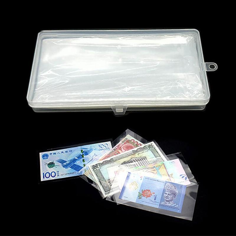 100pcs Money Banknotes Protective Storage Bags With Box Transparent Coin Holders Album Folders
