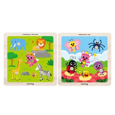 Сертифицировано KC – Деревянный пазл-вкладыш Pinkfong 4 детали (Дикое животное / Насекомое) 3 варианта