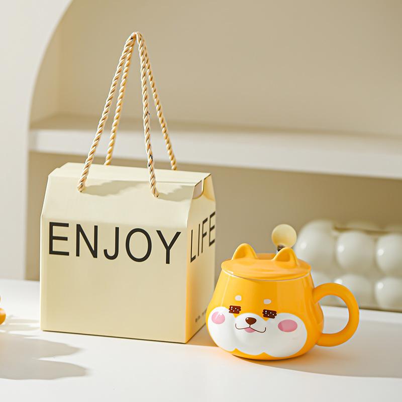 Милая керамическая чашка для воды Супер милая креативная чашка для воды с крышкой Шиба-ину Высокий внешний вид Подарок на день рождения Пара Домашняя офисная чашка