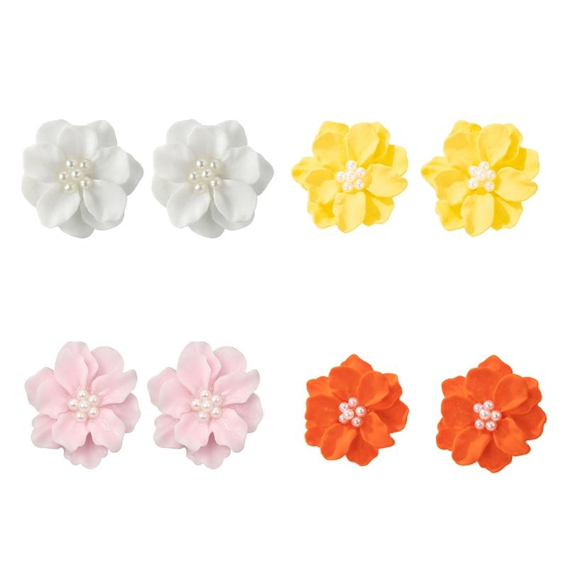 1 Pair Big Orange Pink White Yellow Camellia Flower Earrings for Women Elegant Gift Ear Studs Jewelry Durable and Useful