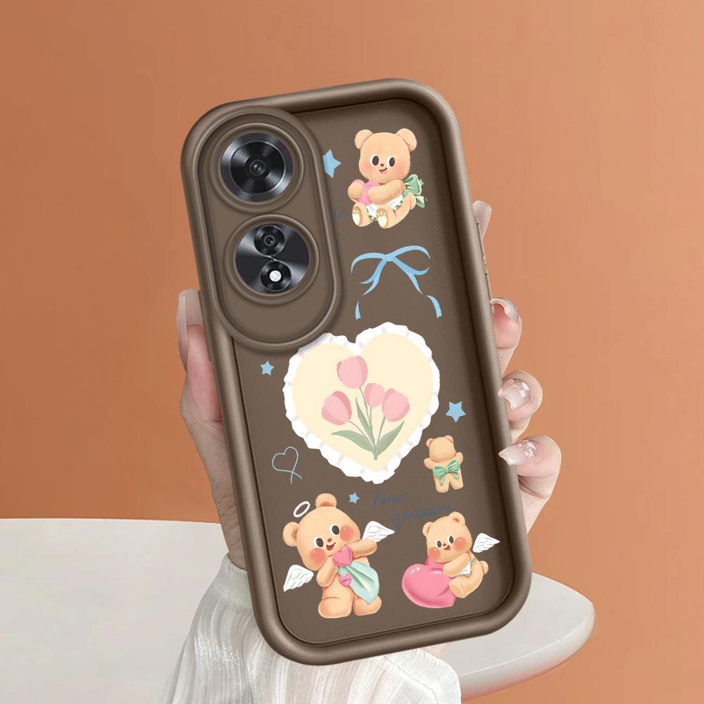 For Realme 11 11x 12x 12 Pro C21 C30 C33 C35 C65 OPPO A18 A38 A60 A96 Reno 10 11 12 Pro Cartoon Flower Bear Pattern Soft Silicone Phone Case