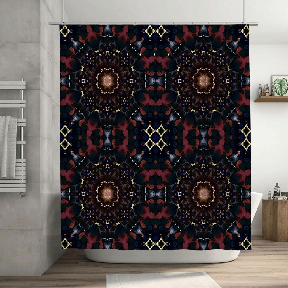 Kaleidoscope Shower Curtain Dark Floral Design for Bathroom Decorations Waterproof Fabric, Size 72x78inches