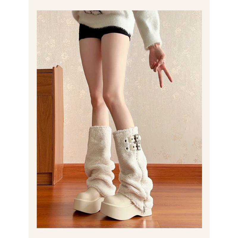 Зимние женские полусапожки на толстой подошве из овечьей шерсти, с высоким голенищем, на небольшом высоком каблуке, короткие ботинки, плюшевые белые пушистые ботинки