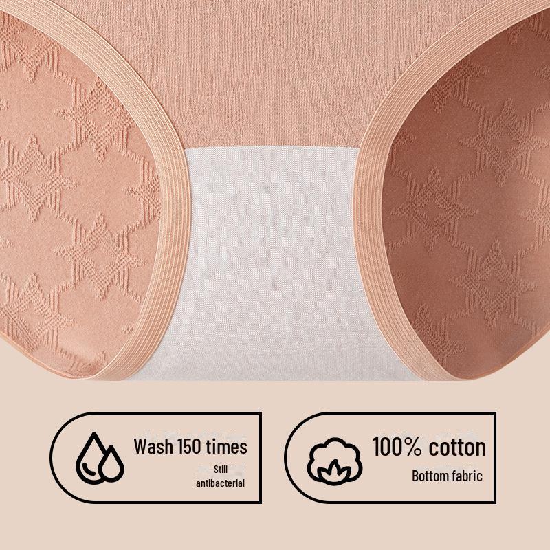 Women's Seamless Cotton Mid-Waist Underwear - Antibacterial Mulberry Silk Protein, Plus Size Available