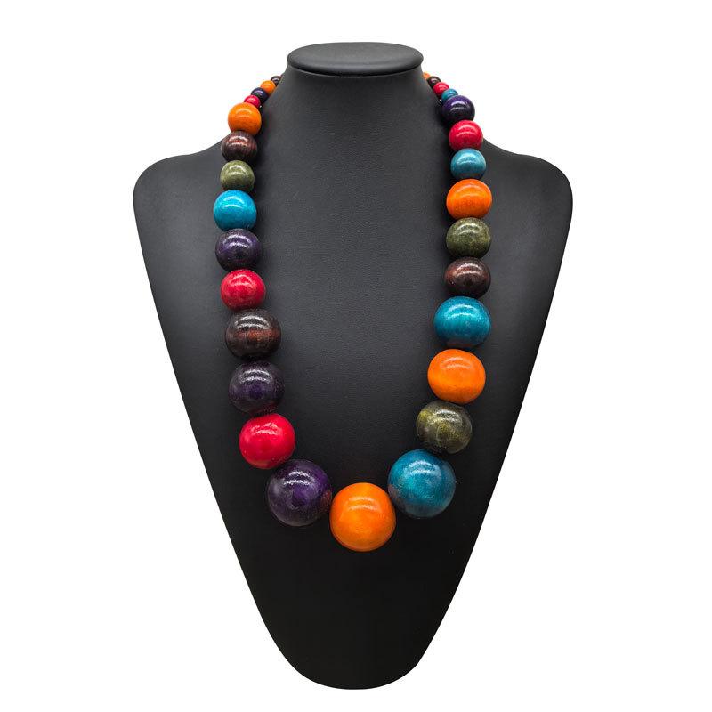 Colorful Big Wood Beads Long Necklace For Women Bohemian Wooden Beaded Decorations Statement Fashion Jewelry