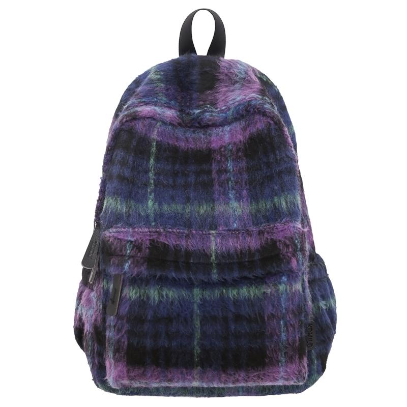 Шерстяной клетчатый школьный рюкзак для студента, большой вместимости, женский рюкзак