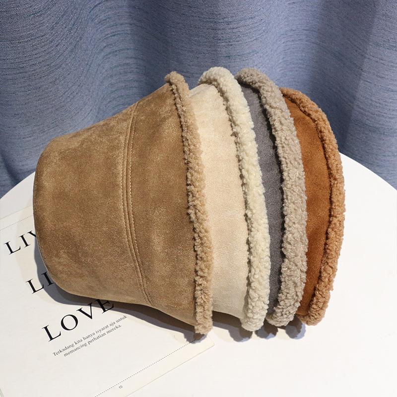 Шляпа Женская Осенне-зимняя Ins Замшевая Шляпа-ведёрко в корейском стиле Универсальная Теплая шляпа-панама из овечьей шерсти Мужская