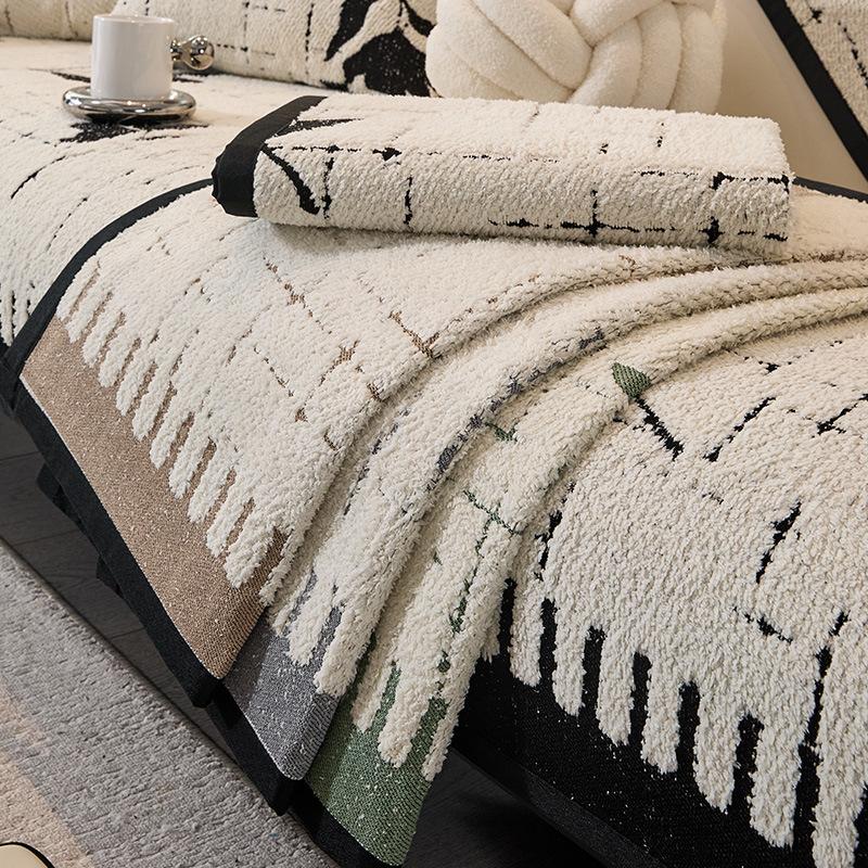 Премиальная кожаная подушка для дивана Осень и зима Новая плюшевая прямая нескользящая подушка для сиденья Чехол на диван Полотенце