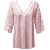 Women Half Sleeve Cotton Linen Hollow Out  Lace Patchwork T-Shirt Blouse Tops