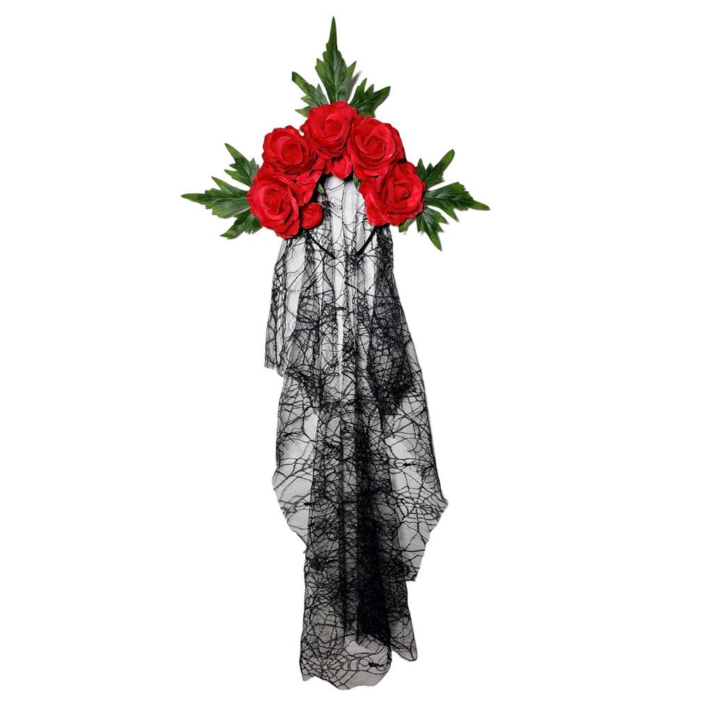 Хэллоуин Готический кружевной платок-повязка на голову с красными розами Косплей Повязка для волос для женщин Детские аксессуары для костюмной вечеринки