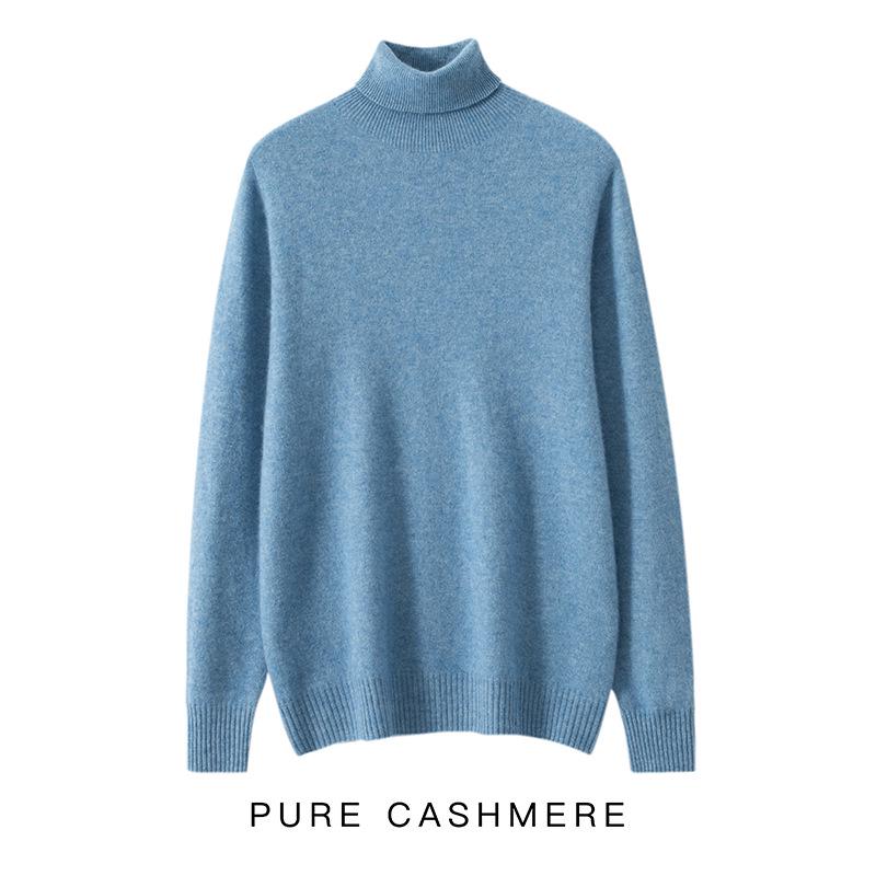 Men's Cashmere Roll Neck Sweater: Business Casual, Solid Color, Long Sleeve Knitwear for Autumn and Winter.