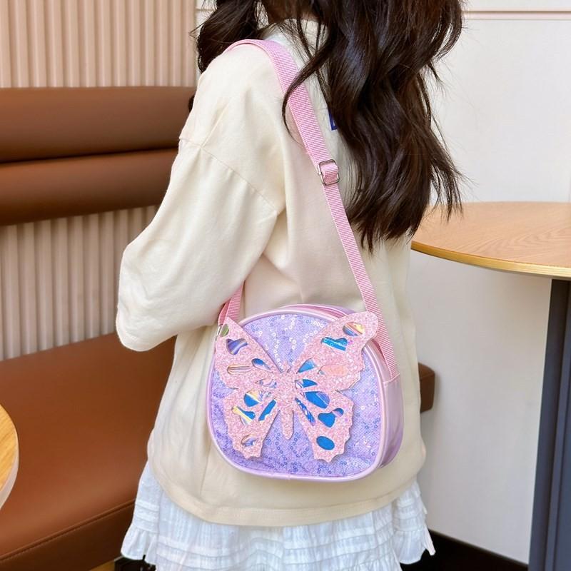 Bow Sparkling Decoration Solid Color Children Shoulder Bag For Use Daily