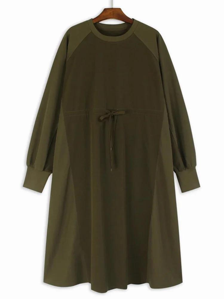 Xitao Однотонные бандажные платья в стиле пэчворк с круглым вырезом GJ1083