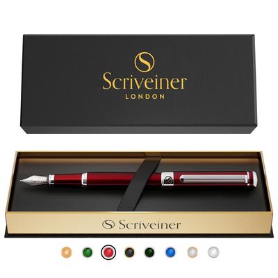 Scriveiner Премиальная красная перьевая ручка с красивой хромированной отделкой и пером Schmidt Fine. Идеально подходит для мужчин. И этот элегантный подарочный набор с перьевой ручкой
