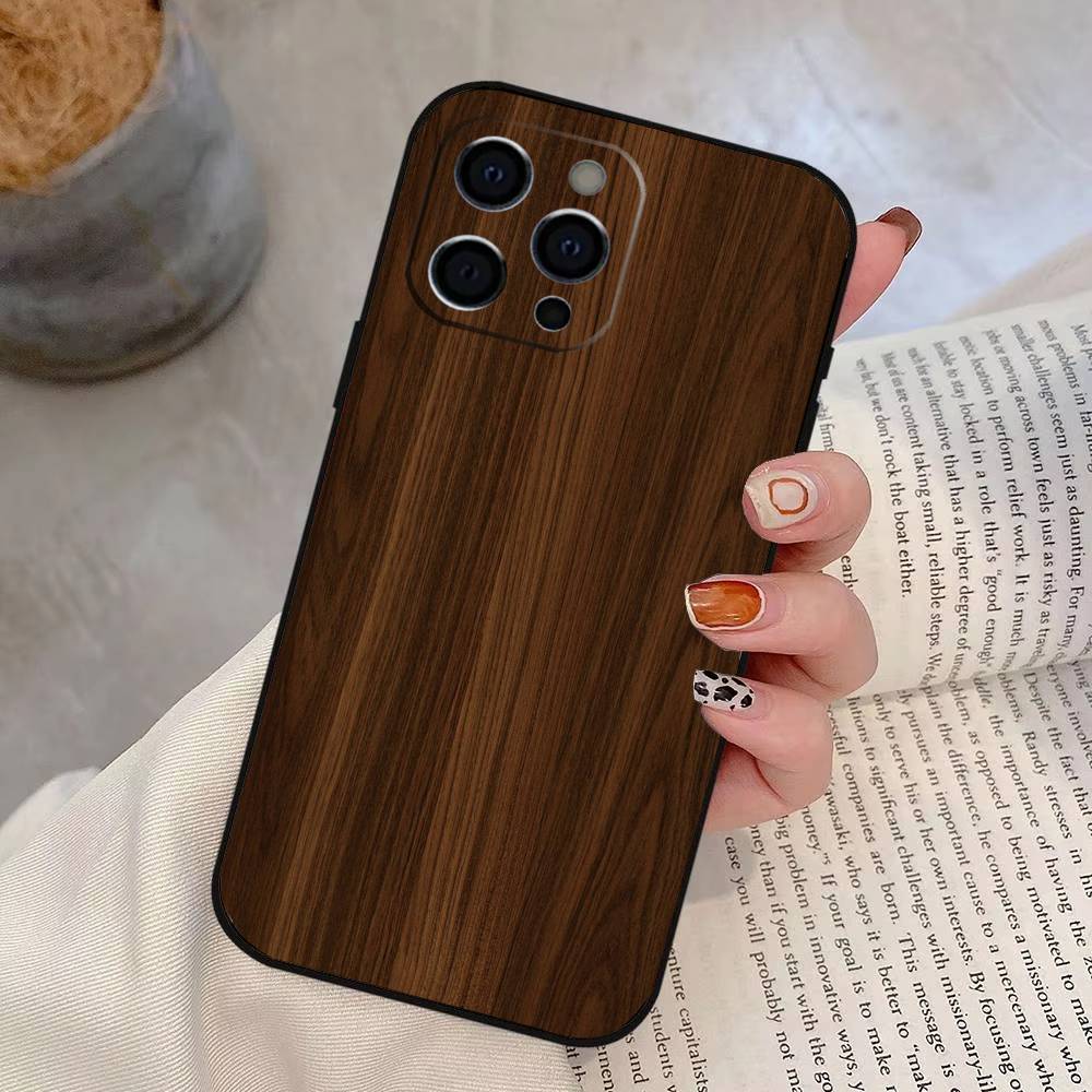 Carved Wood Phone Case Silicone Soft For IPhone 17 16 15 14 13 12 11 X XR Plus Pro Max Plus