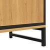 Sideboard with three drawers, exquisite grain. Modern sideboard in wood color with storage compartments. Black and wood color.