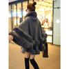 Women 2 Circle Faux Rabbit Fur Cape Poncho Winter Loose Warm Shawl Outerwear Cashmere Cloak Overcoat