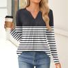 Women's Fashion Casual Long Sleeve Shirt Color Stripes Printed V Neck Up Tops