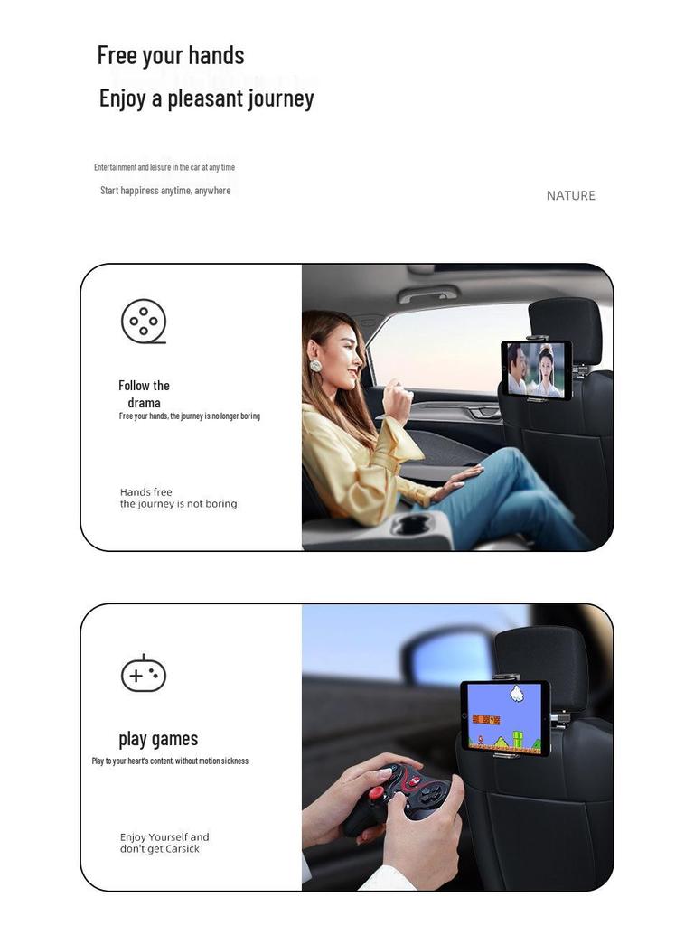 Вращающийся Телескопический Универсальный Держатель для Телефона и Планшета на Подголовник Автомобиля