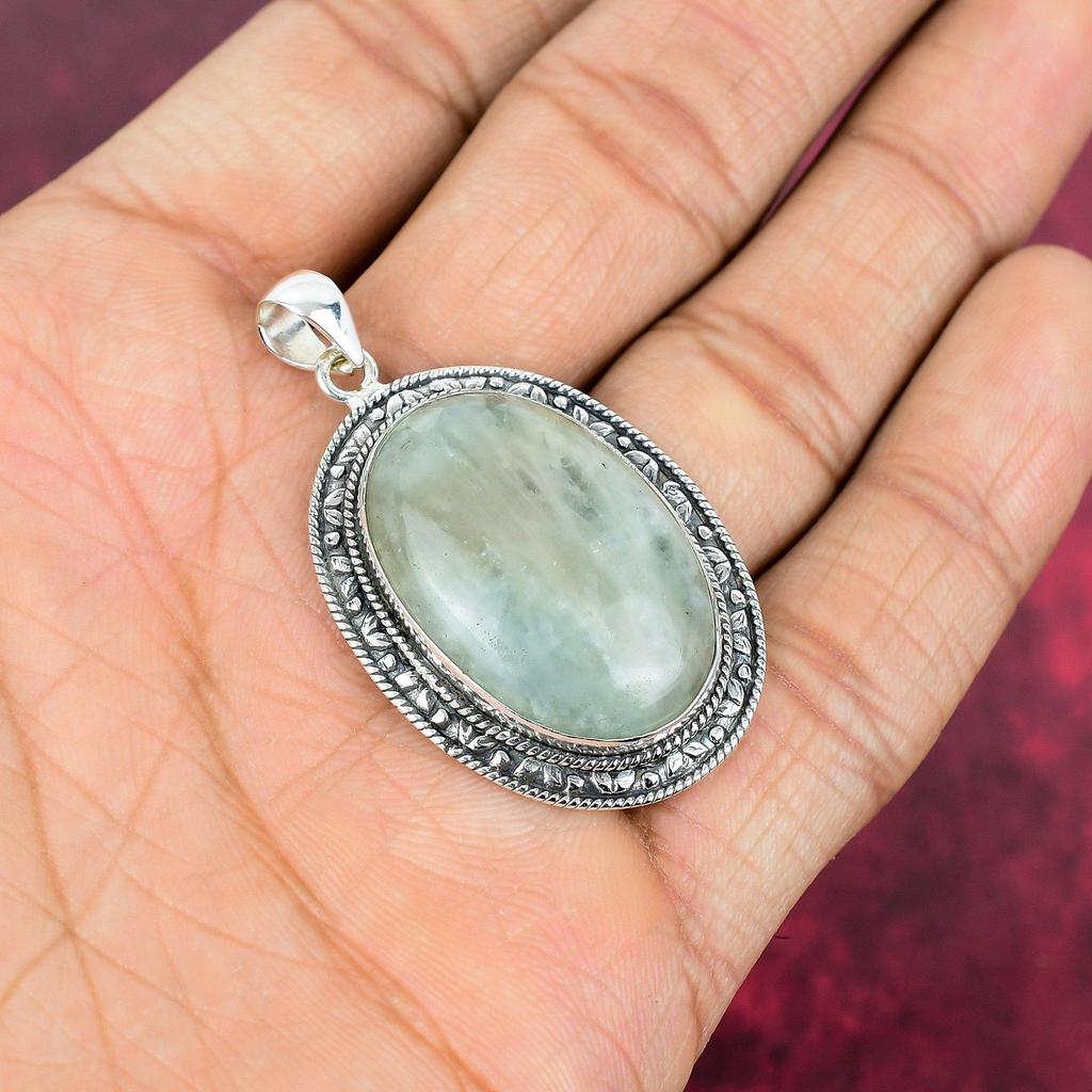 Aquamarine 925 Solid Sterling Silver Pendant, Handmade Gemstone Pendant Jewelry, Gifts For Wife Brand New Pendant