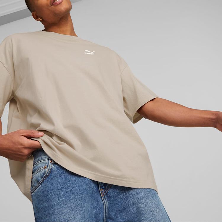 Puma Solid Color Logo Casual Round Neck Short Sleeve T-Shirt Men Tops Brown 538070-88