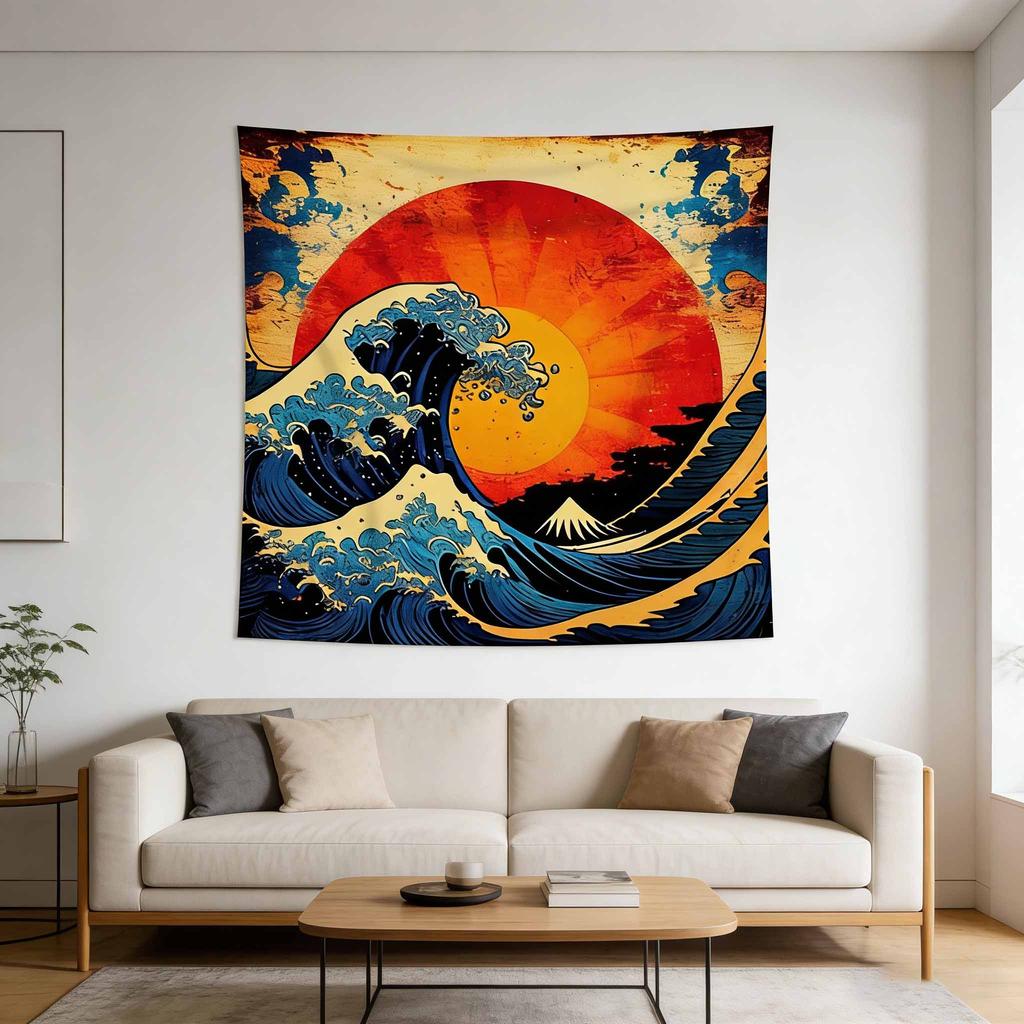 Hokusai Great Wave Tapestry Japanese Ukiyoe Art Wall Hanging Traditional Asian Home Decor for Bedroom Dorm Aesthetic Wall Art