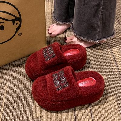 Туфли на плоской подошве с мехом женские тапочки на платформе плюшевые хлопковые туфли повседневные домашние шлепанцы модные мюли с открытой пяткой зима 2025 тренд zapatos mujer