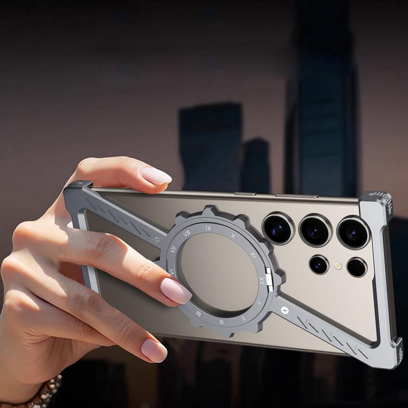 Z Shape Aluminum Alloy Frameless Magnetic Bracket Phone Case For Samsung S25 S24 Ultra S23 Ultra S22 Ultra Shockproof for Magsafe Cover