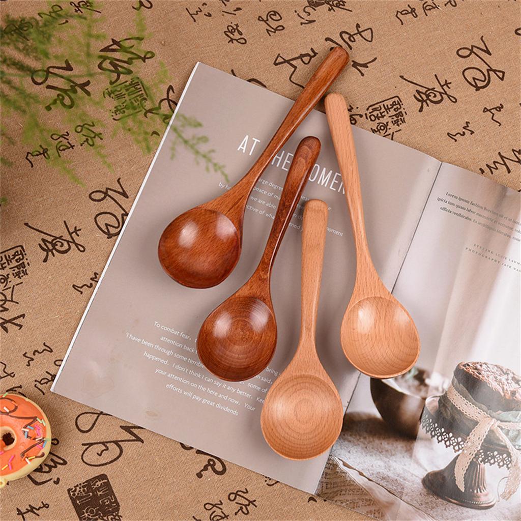 Japanese Style Wooden Soup Spoon With Long Handle Kitchen Utensil Practical Tableware For Home Dining Outdoor Use