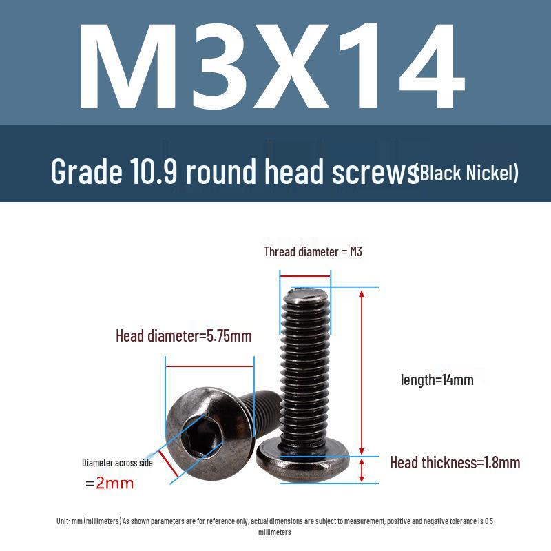 Yigu High-Strength Black Nickel Hex Socket Pan Head Machine Screw M3/M4