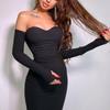 Летнее женское темпераментное длинное модное сексуальное облегающее платье без бретелек с длинными рукавами для женщин вечерние платья