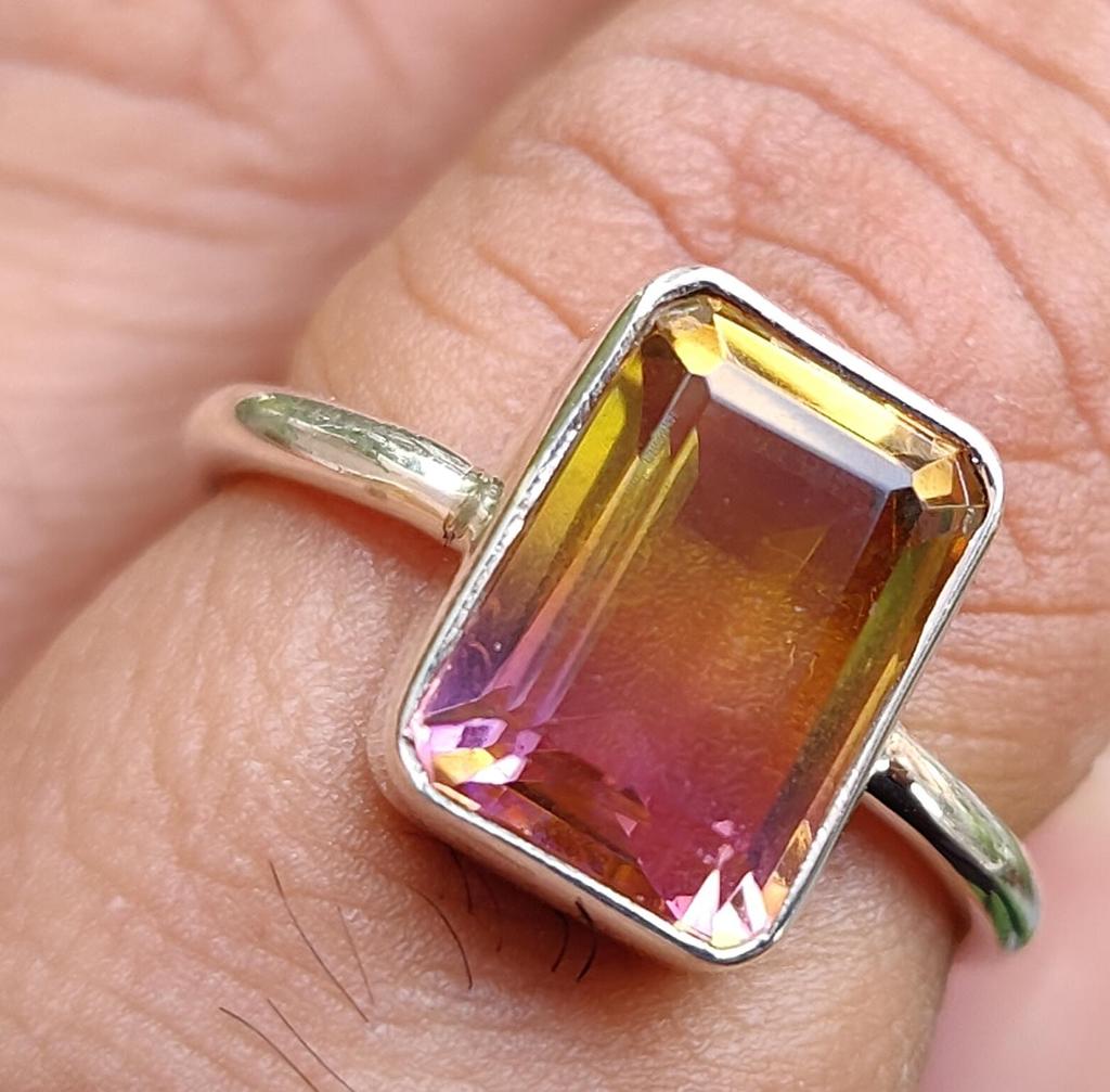 Gift for Her, Ametrine Ring, Boho Ring, 925 Sterling Solid Silver, Multi Color Gemstone Ring, Designer Promise Ring