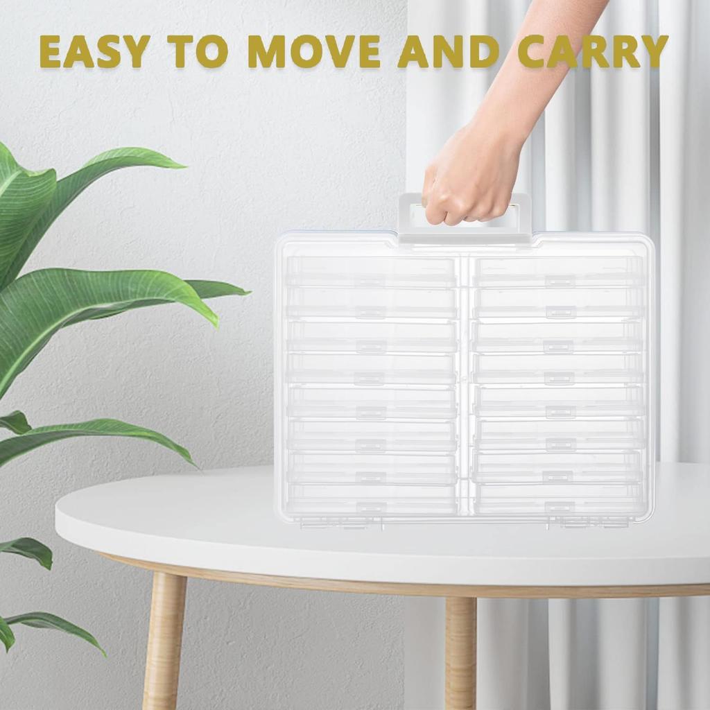 Коробка для хранения фотографий с ручкой, Органайзер для хранения фотографий с 16 внутренними кейсами и 1 листом этикеток для фотографий, рисунков