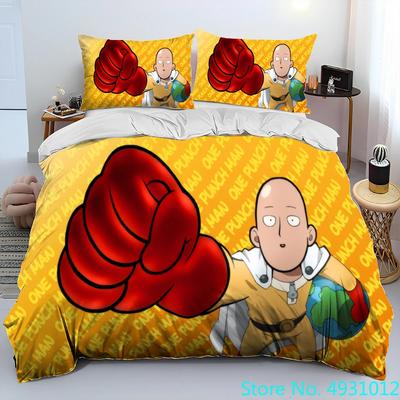 One Punch Man Аниме Детский Набор Постельного Белья для Мальчиков Пододеяльник Комплект Постельного Белья Пододеяльник Наволочка Размер King Queen Постельное Белье Детский Подарок