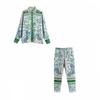 Beach Summer New Arrival Women's Clothing Fashion Style Lapel Long Sleeves Button Shirt + Positioning Printed Pants Suit Women's