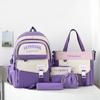 Five-Piece Backpack Set Color Block Student Schoolbag Letter Girls Campus Large Capacity Backpack