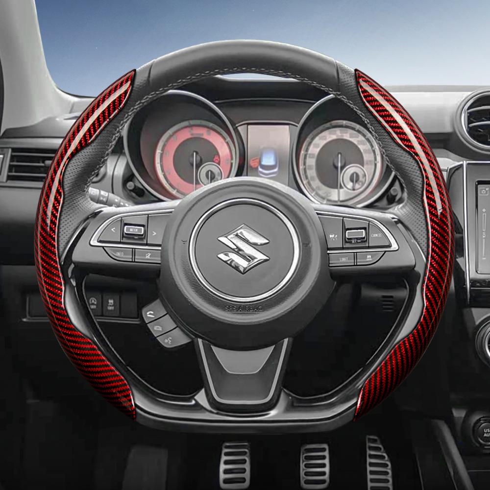 zkfan8 Suitable for Suzuki Carbon Fiber Texture Steering Wheel Cover with Segmented Quick-Release Design for Wagon R Swift Ertiga Brezza Baleno Fronx